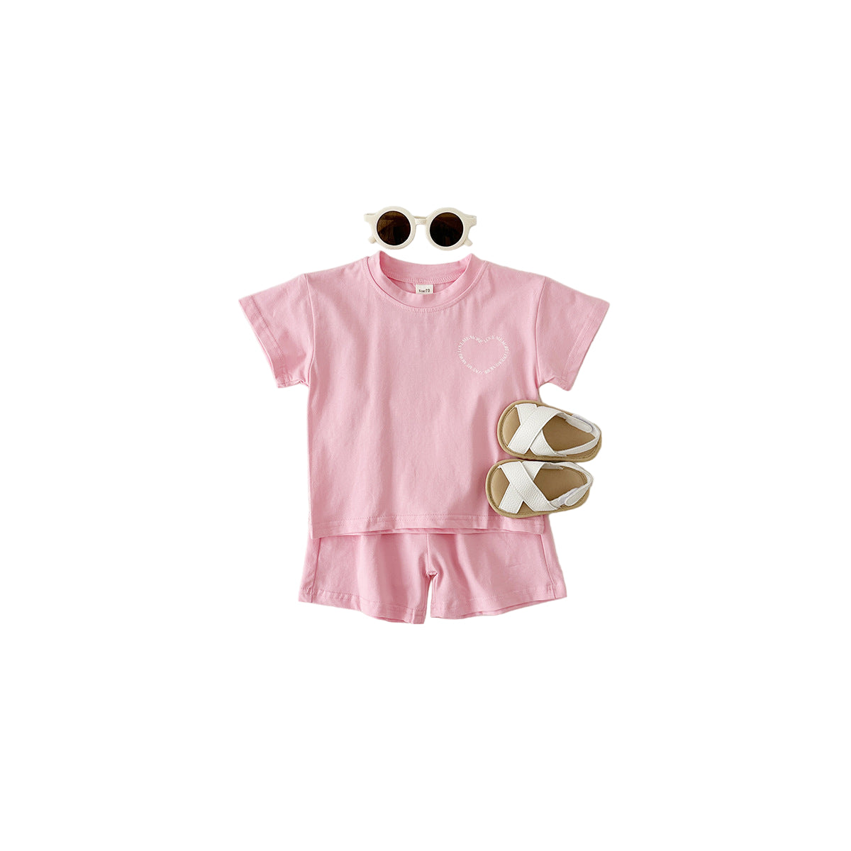 Heart Printing Short Sleeve Suit Korean Style Baby Boys' And Girls' Clothing Two-piece Set