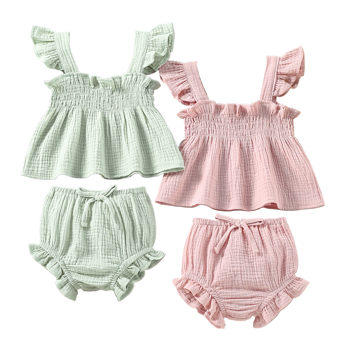 Girls' Solid Color Sling Top Hot Pants Suit