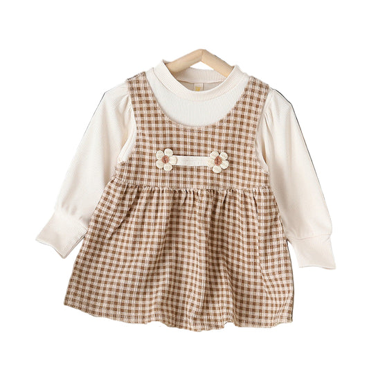 Baby Girl Round-neck Long-sleeved Dress Suit