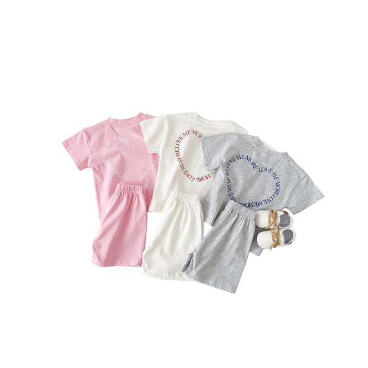Heart Printing Short Sleeve Suit Korean Style Baby Boys' And Girls' Clothing Two-piece Set